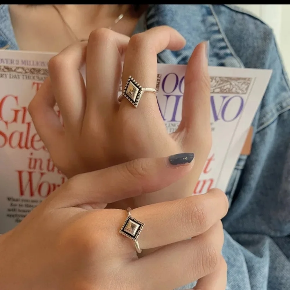 NEW 925 Sterling Silver Diamond‎ Shape Adjustable Band Ring